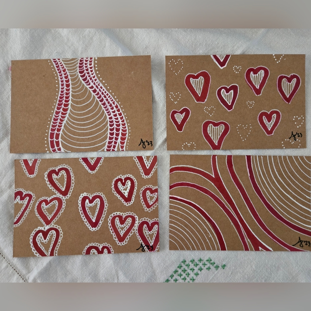 Handmade Abstract Art Postcard Set (4) – Original Mini Art Gift & Stationery